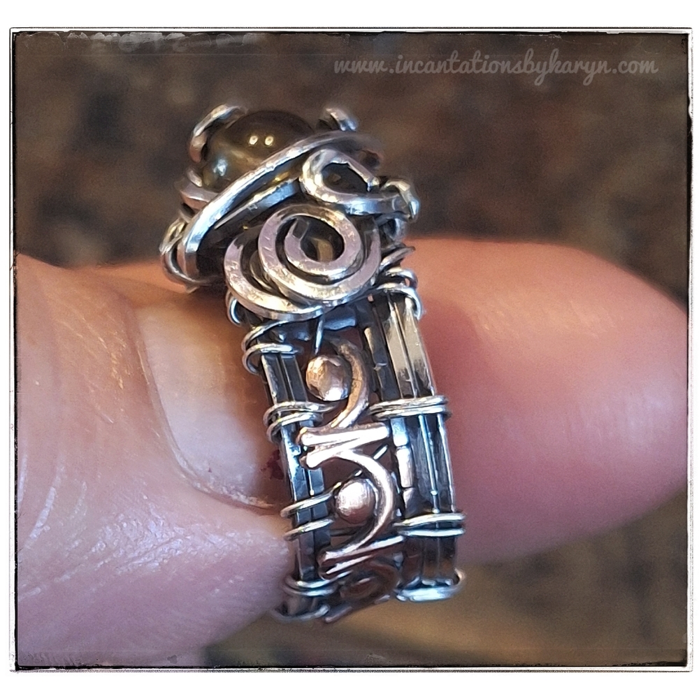 Citrine, sterling and copper gallery ring